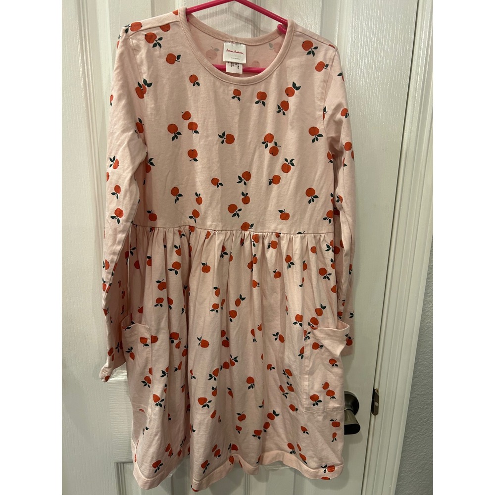 Hanna Andersson Pocket Dress Pink Orange Fruit Print Long Sleeve Kids 10